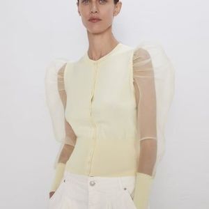ORGANZA JACKET WITH VOLUMINOUS SLEEVES - M